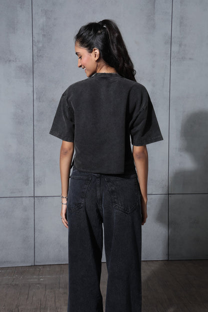 Charcoal baggy crop tee