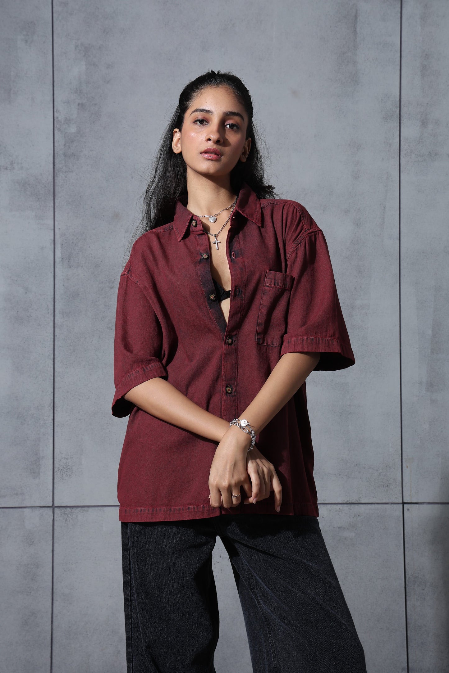 Maroon Denim Shirt
