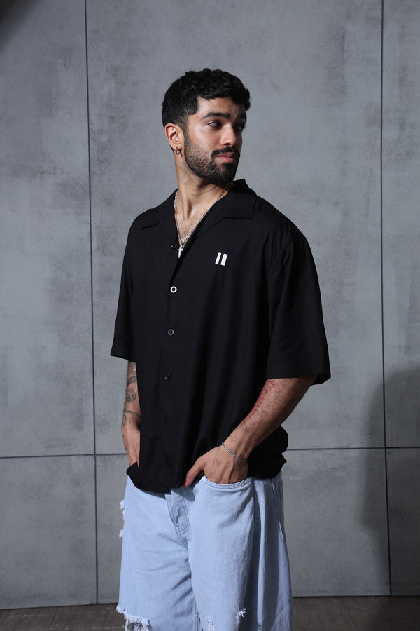 Black Fish Embroidered Tencel Shirt