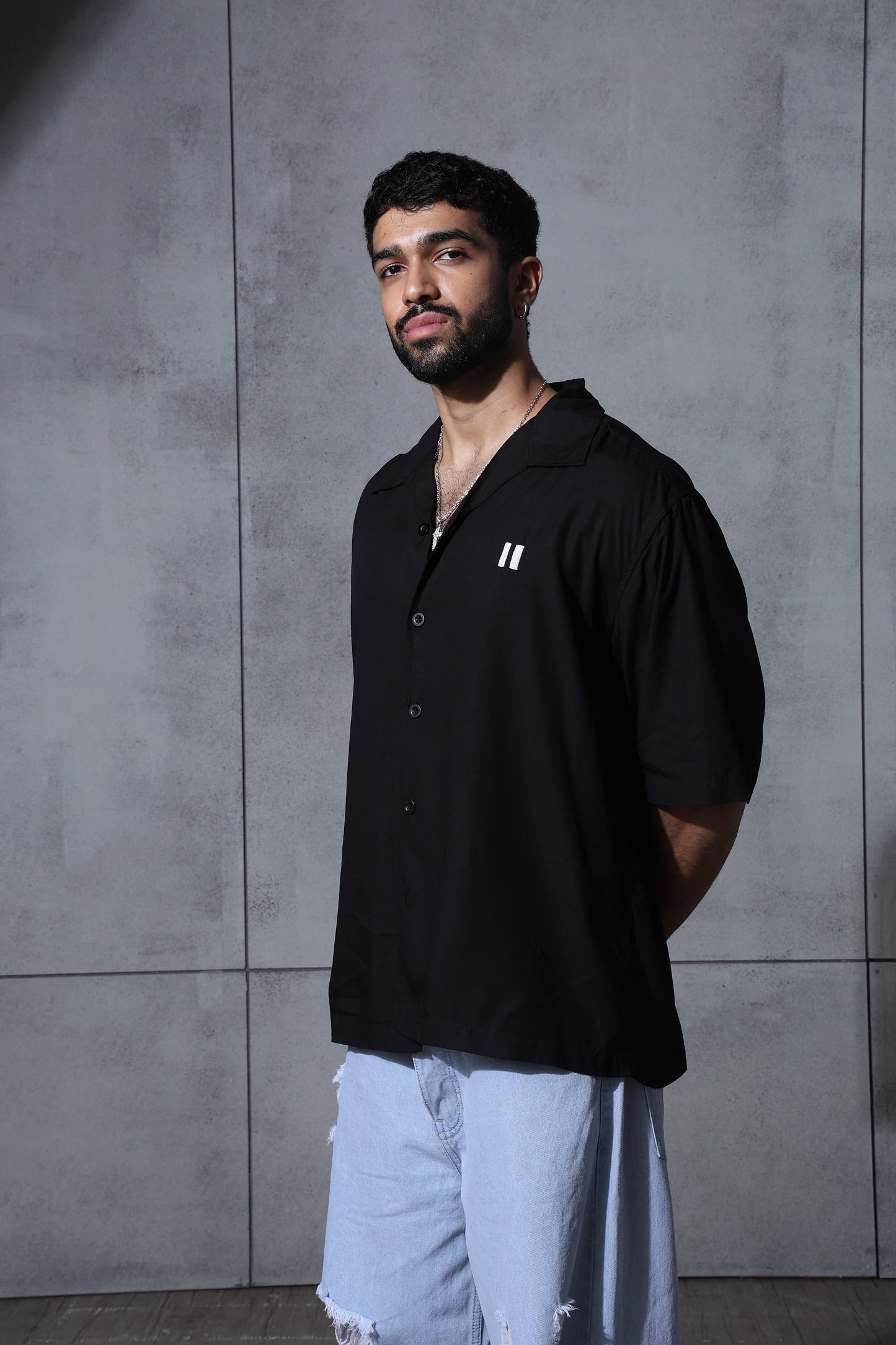 Black Fish Embroidered Tencel Shirt