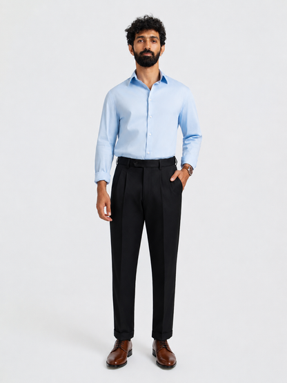 Japanese Black Straight Fit Pleated Formal Trousers