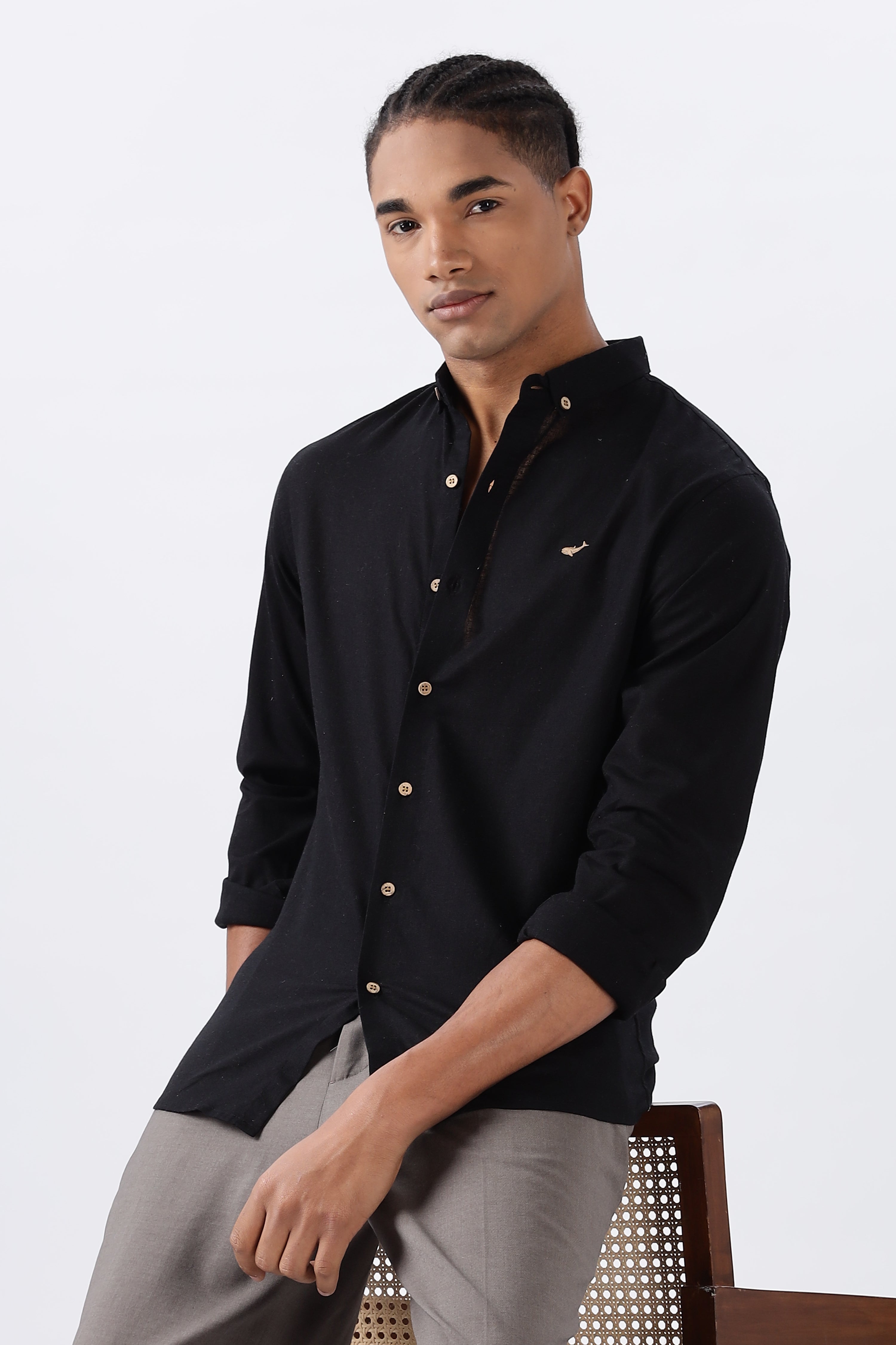Persia Black Cotton-linen Essential Shirt | Hamptons at Broadway