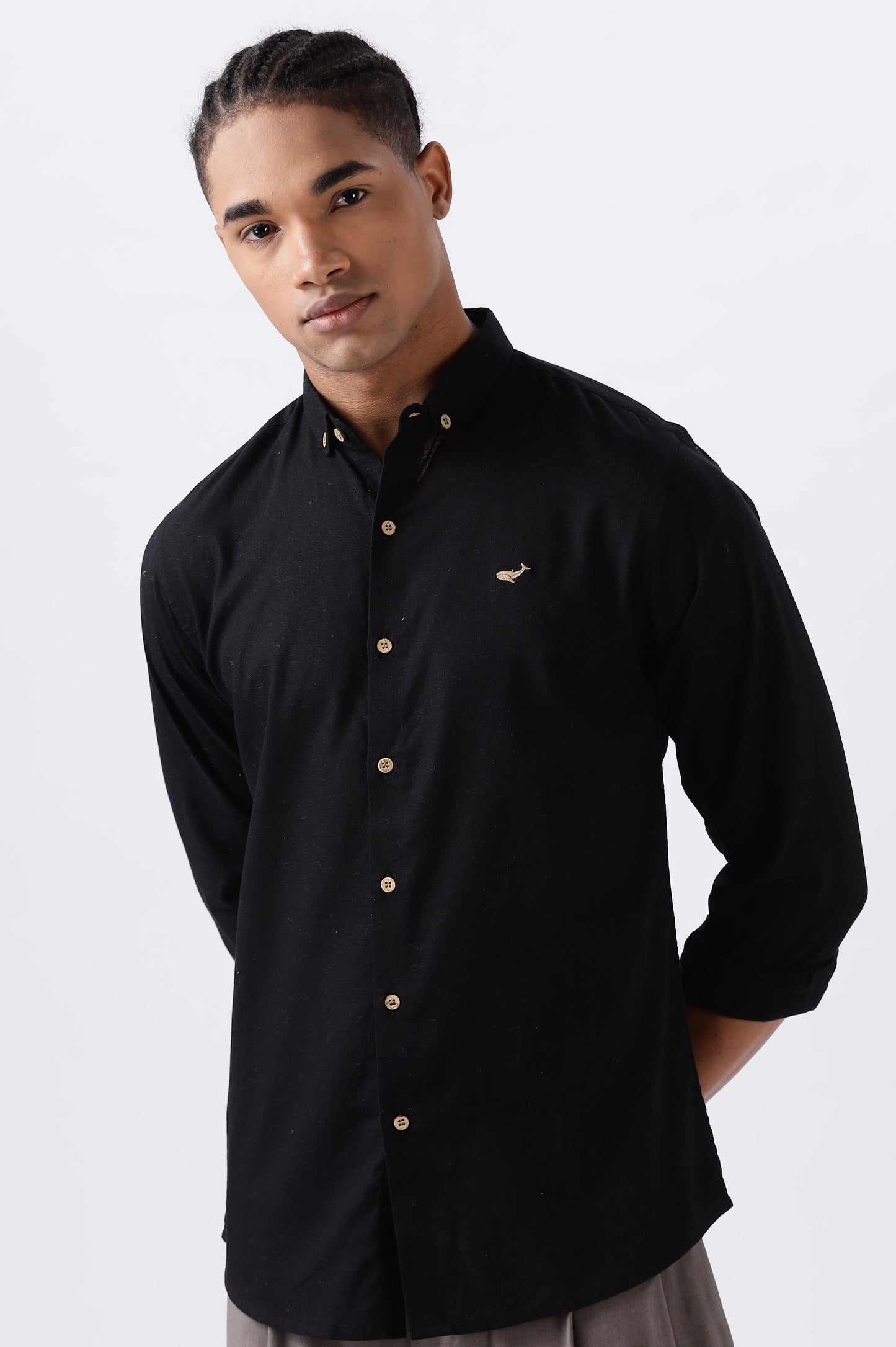 Persia Black Cotton-linen Essential Shirt | Hamptons at Broadway
