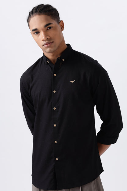 Persia Black Cotton-linen Essential Shirt | Hamptons at Broadway