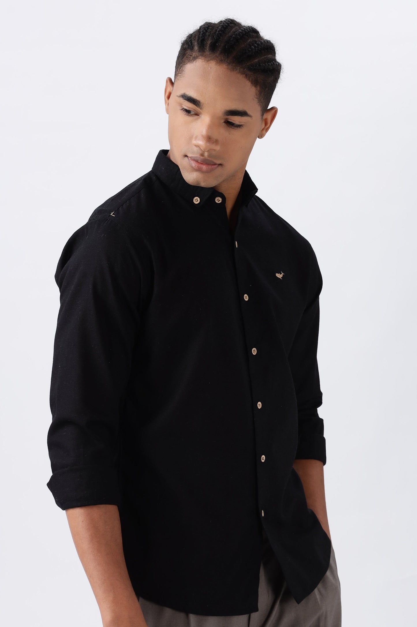 Persia Black Cotton-linen Essential Shirt | Hamptons at Broadway