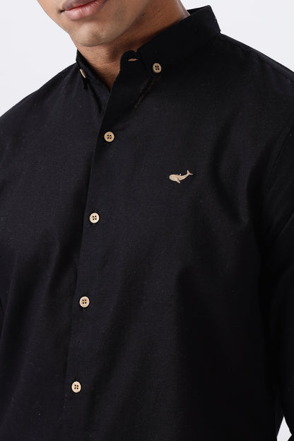 Persia Black Cotton-linen Essential Shirt | Hamptons at Broadway