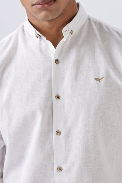 Warrington White Cotton-Linen Essential Shirt | Hamptons at Broadway