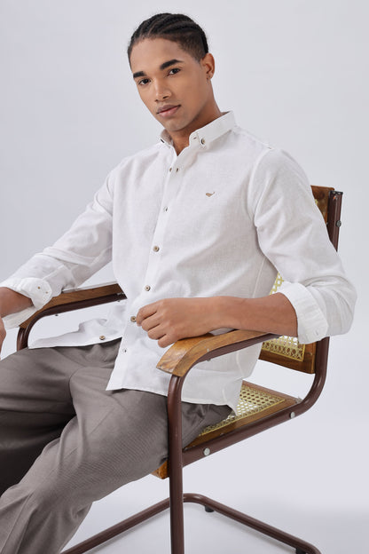 Warrington White Cotton-Linen Essential Shirt | Hamptons at Broadway