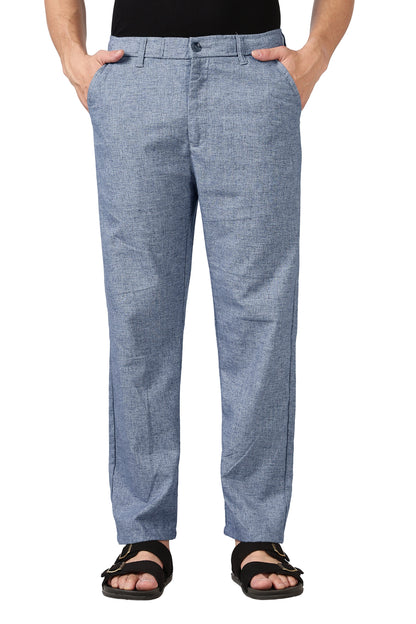 Linen-Style 100% Cotton Straight Fit Heather Grey Textured Pant