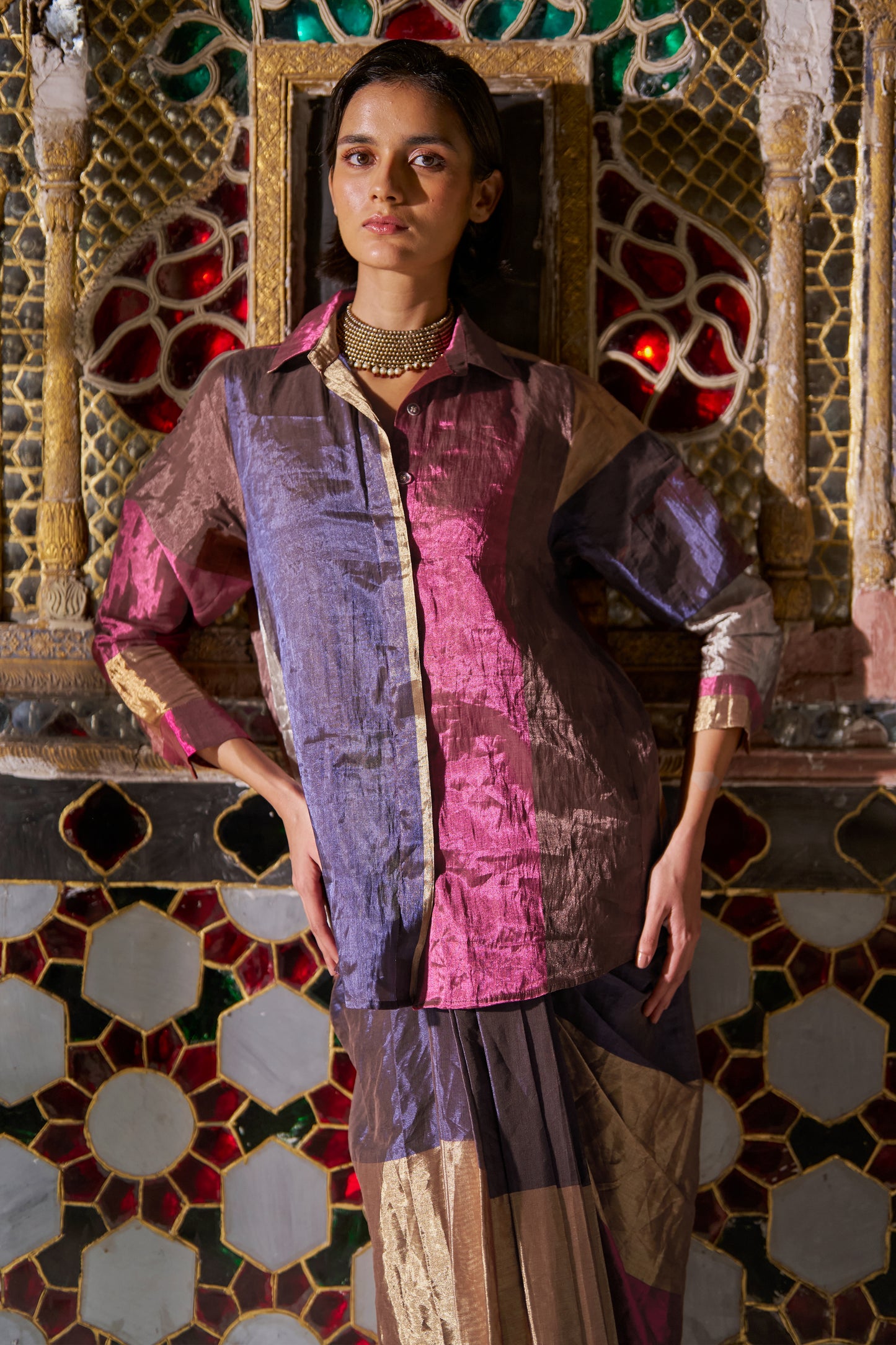 STRIPED BENARES TISSUE SKIRT SET