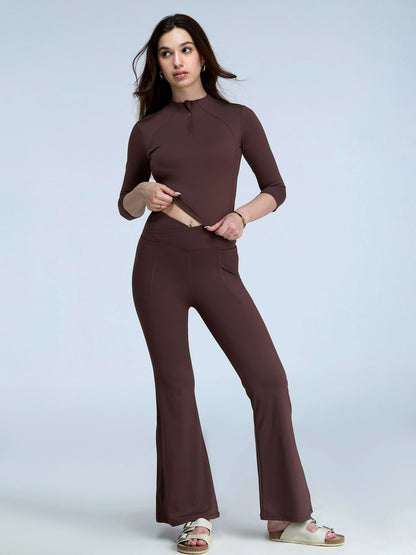 Brown Silhouette Zip Top