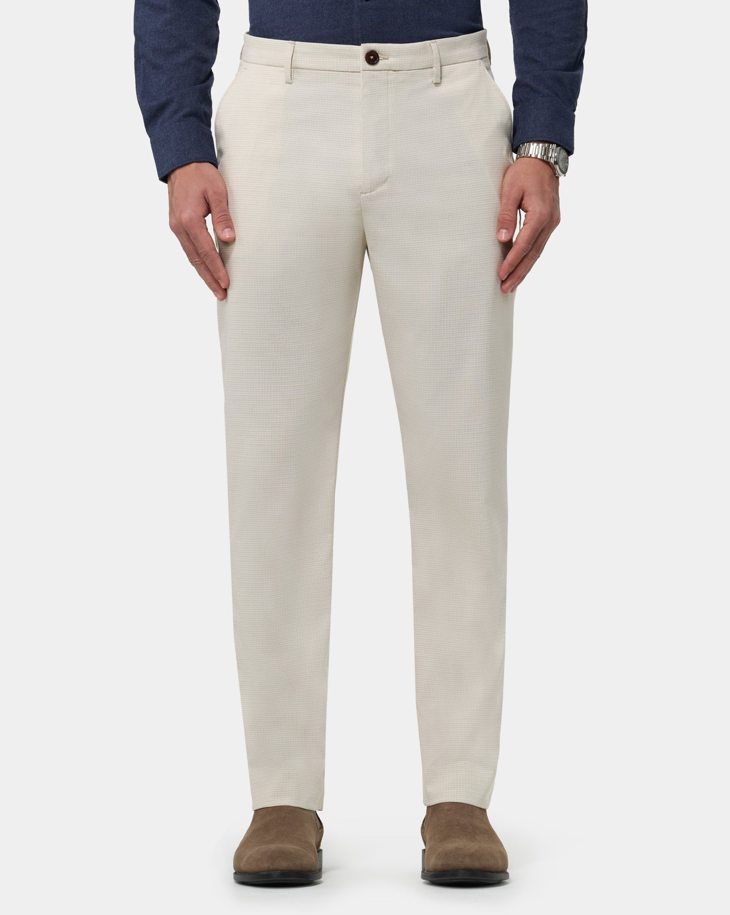 The Texture Tailored Pant Crème Grid