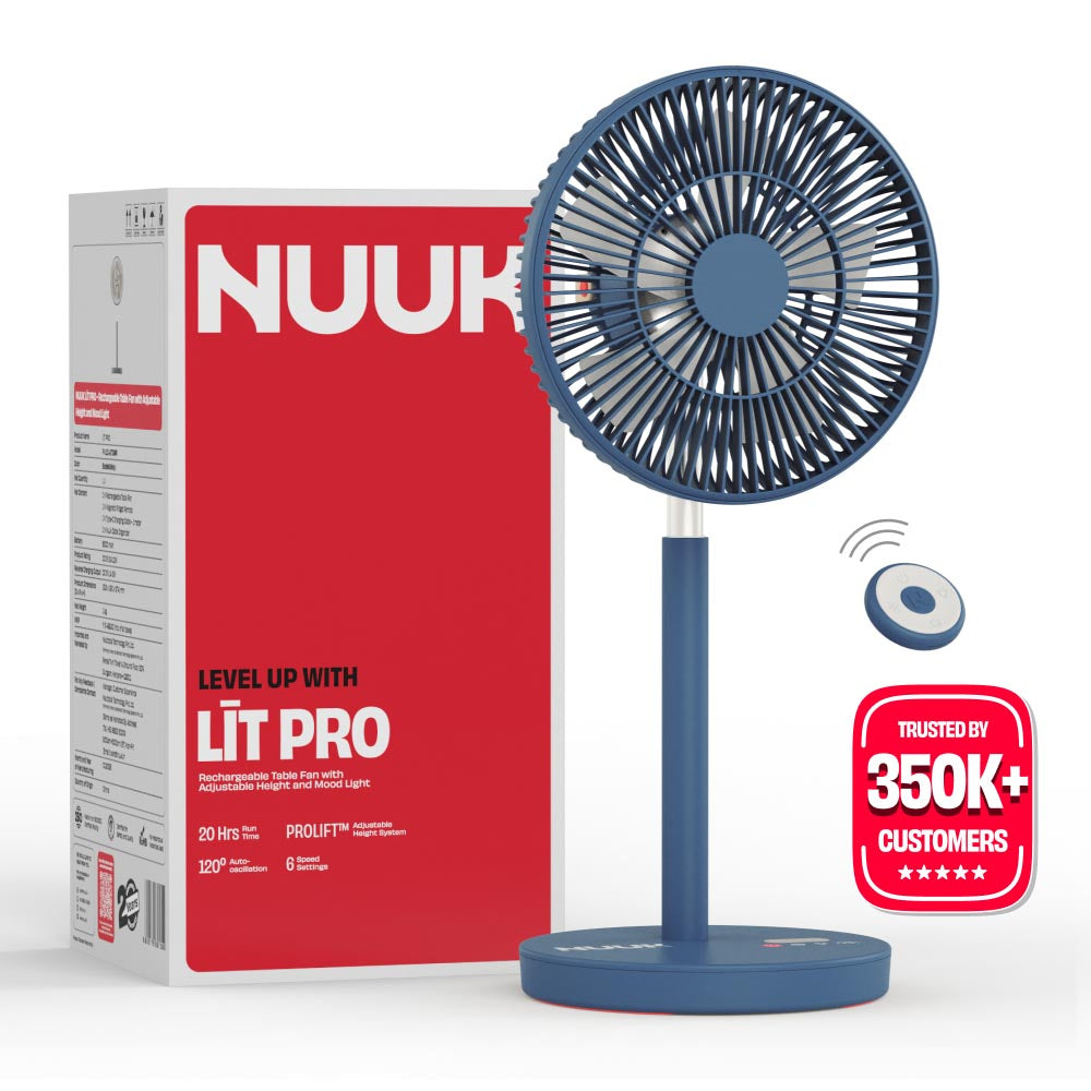 Rechargeable Table Fan with ProLift™ Adjustable Stem and Mood Light | LĪT PRO