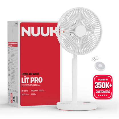 Rechargeable Table Fan with ProLift™ Adjustable Stem and Mood Light | LĪT PRO