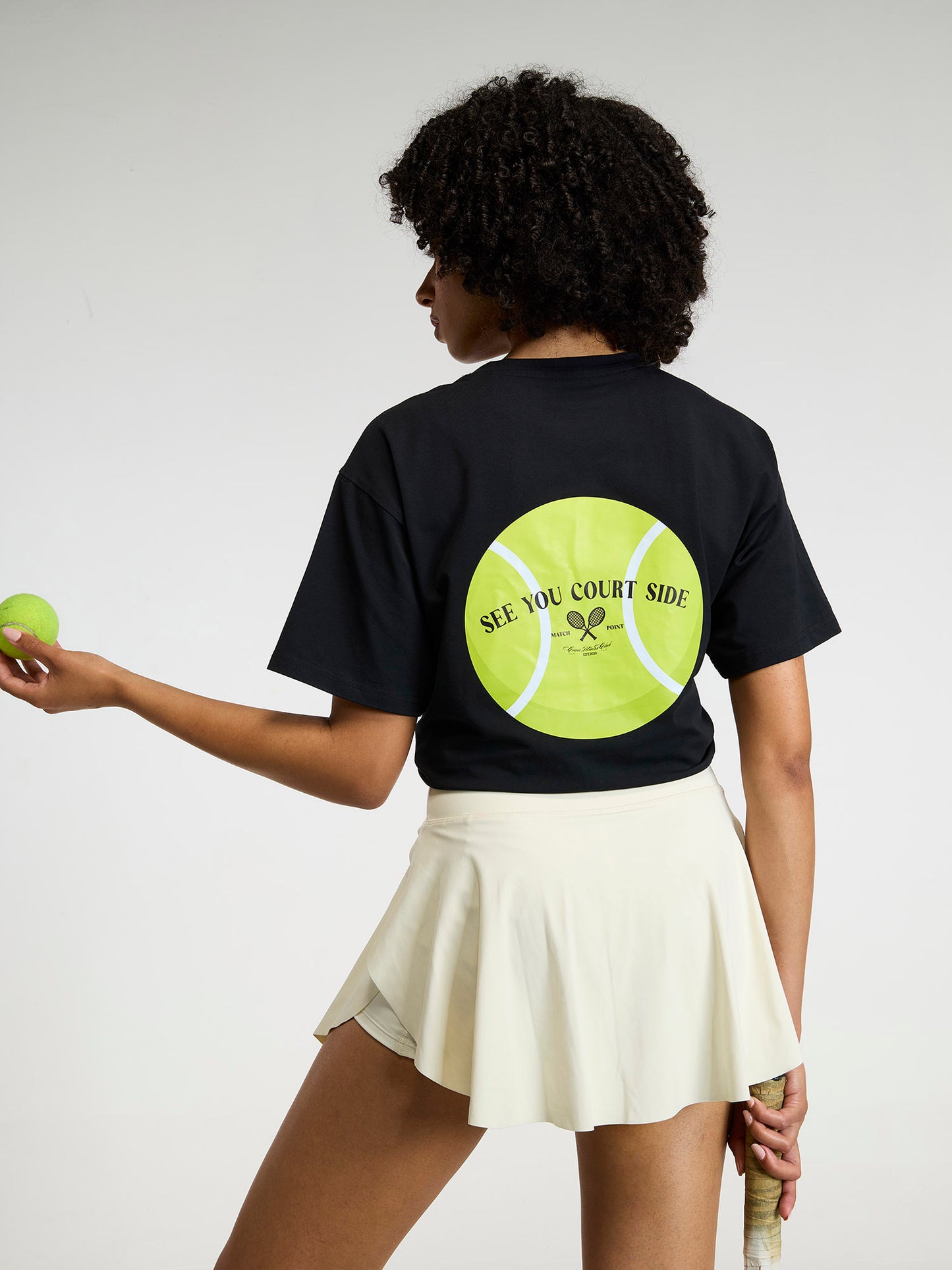 Black Courtside Oversized Printed Tee - Women