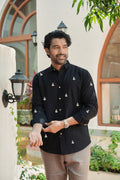 Midnight Sailboat Cotton Regular Fit Black Embroidered Shirt | Hamptons at Broadway