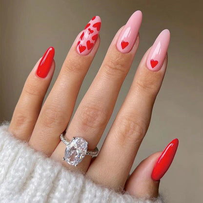 Red Hearts - Medium Stiletto - Press on Nails