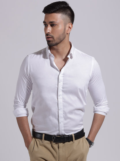 Contrast Bartack Premium Satin White Shirt - Piaro
