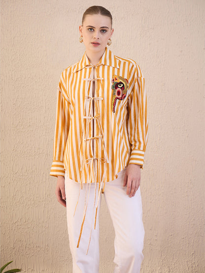 Printed Tie-Up Full Sleeve Sequinned Cotton Shirt