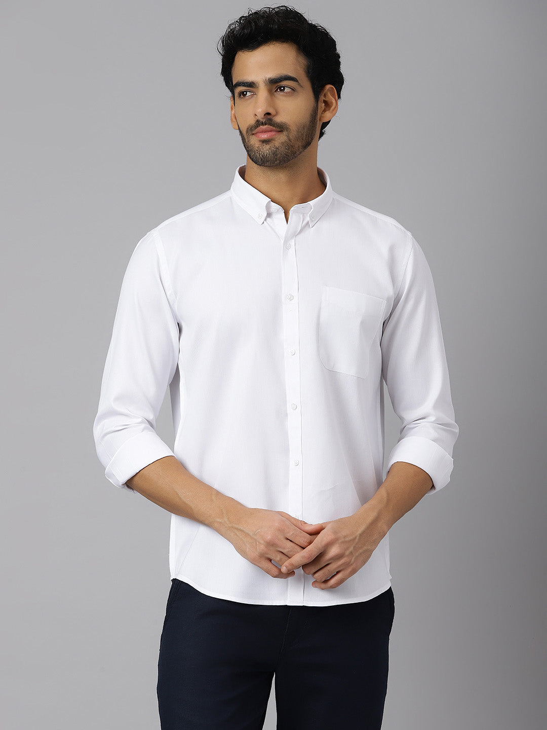 Buttondown Collar Structured Dobby White Shirt - Berlin