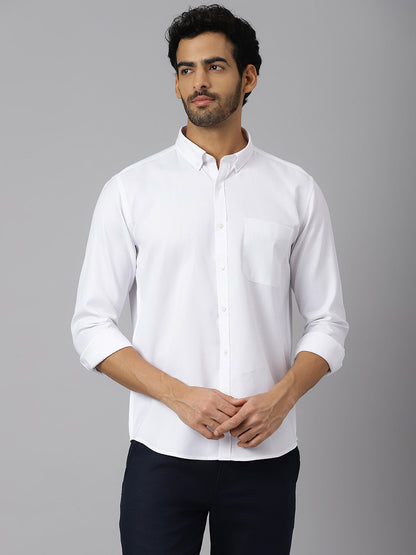 Buttondown Collar Structured Dobby White Shirt - Berlin