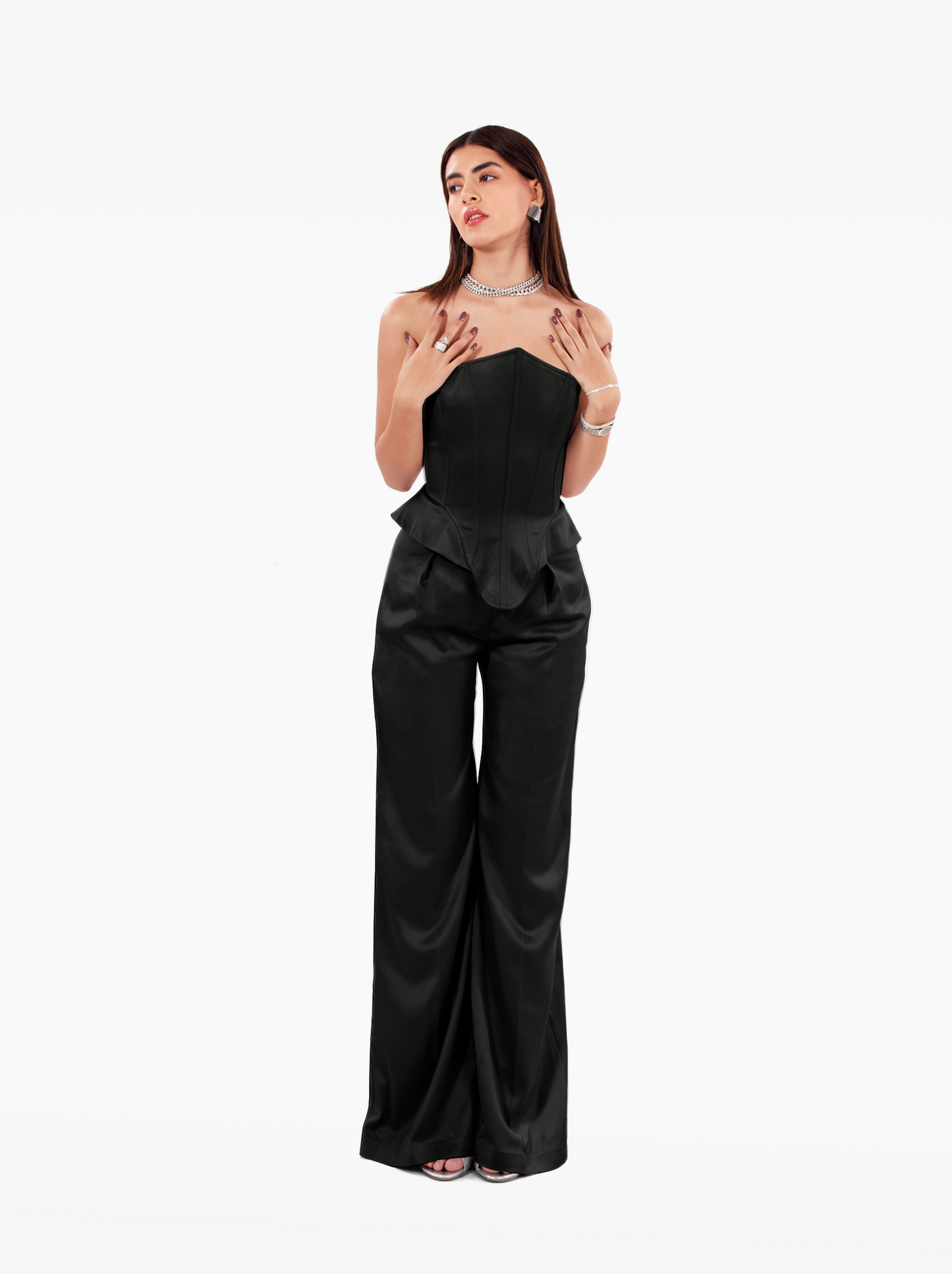 instant crush trousers - black wide leg satin high-waisted trousers with front pockets, birthday, party, formal, dinner, date outfit - SOLÉITE