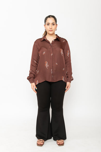 Contemponari-Wilted Petals Shirt | Brown