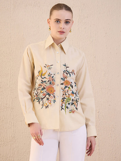 Floral Embroidered Linen Shirt