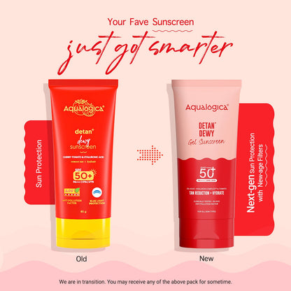 Detan+ Dewy Gel Sunscreen SPF 50+ PA++++ with 2% Kojic-Hyaluron Complexâ„¢ & Wild Berries - 80g