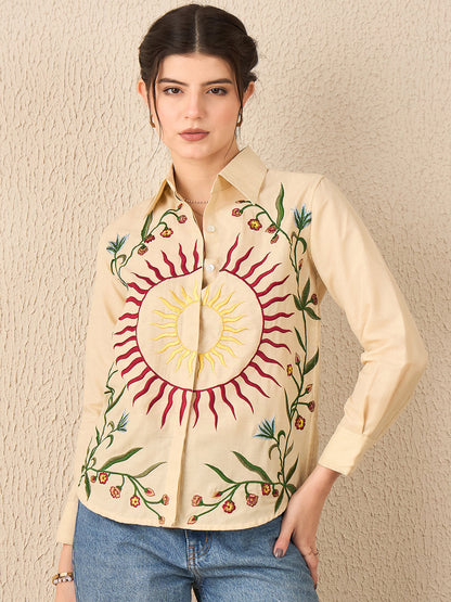 Floral Embroidered Linen Shirt