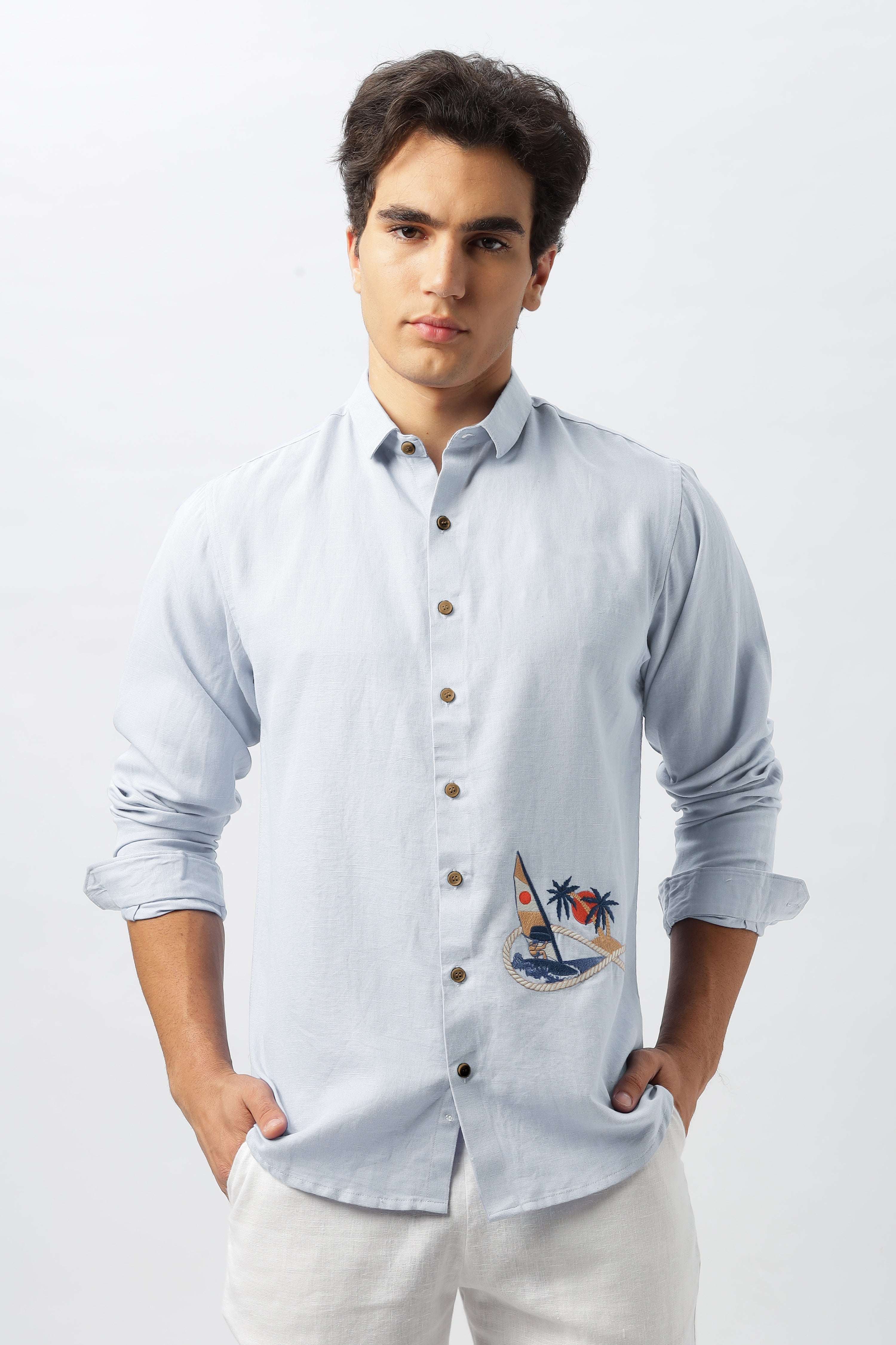 Sundown Sail Blue Embroidered Shirt | Hamptons at Broadway