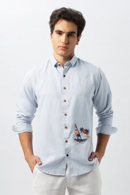 Sundown Sail Blue Embroidered Shirt | Hamptons at Broadway