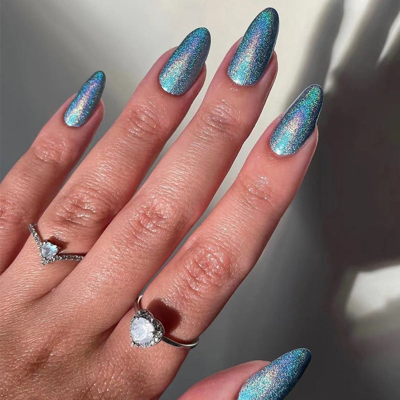 Baby Blue Chrome - Medium Almond - Press on Nails