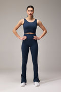 SEAMLESS FLARE PANTS WITH SLIT - NAVY BLUE | LALAFLOWER at Broadway
