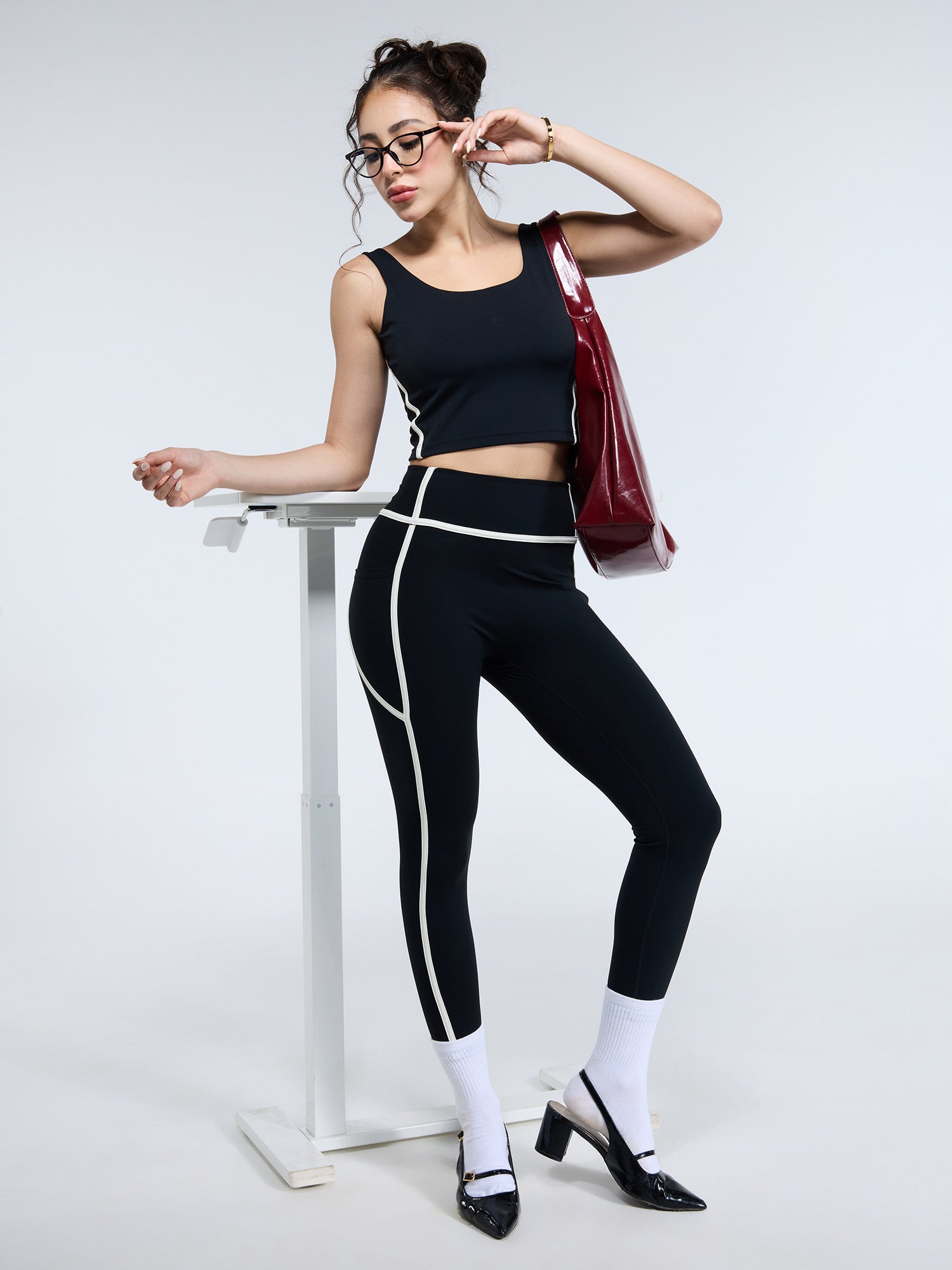 Black Aerial Contrast Crop Tank | Cava at Broadway