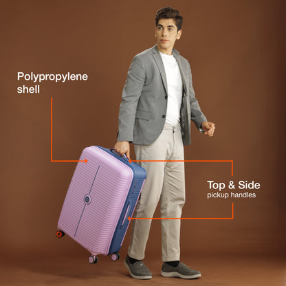 Nasher Miles Dubai TSA Lock Hard-Sided Polypropylene Check-in Luggage 24 inch | 65cm | 8 Wheels Medium Trolley Bag for Travel | Suitcase (Lavender Navy Blue)