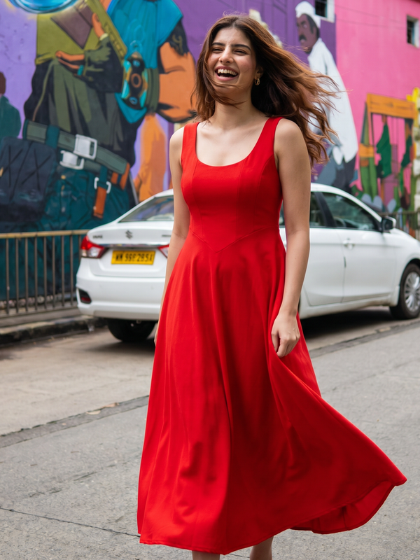 Stretchable Corset Fit & Flare Midi Dress