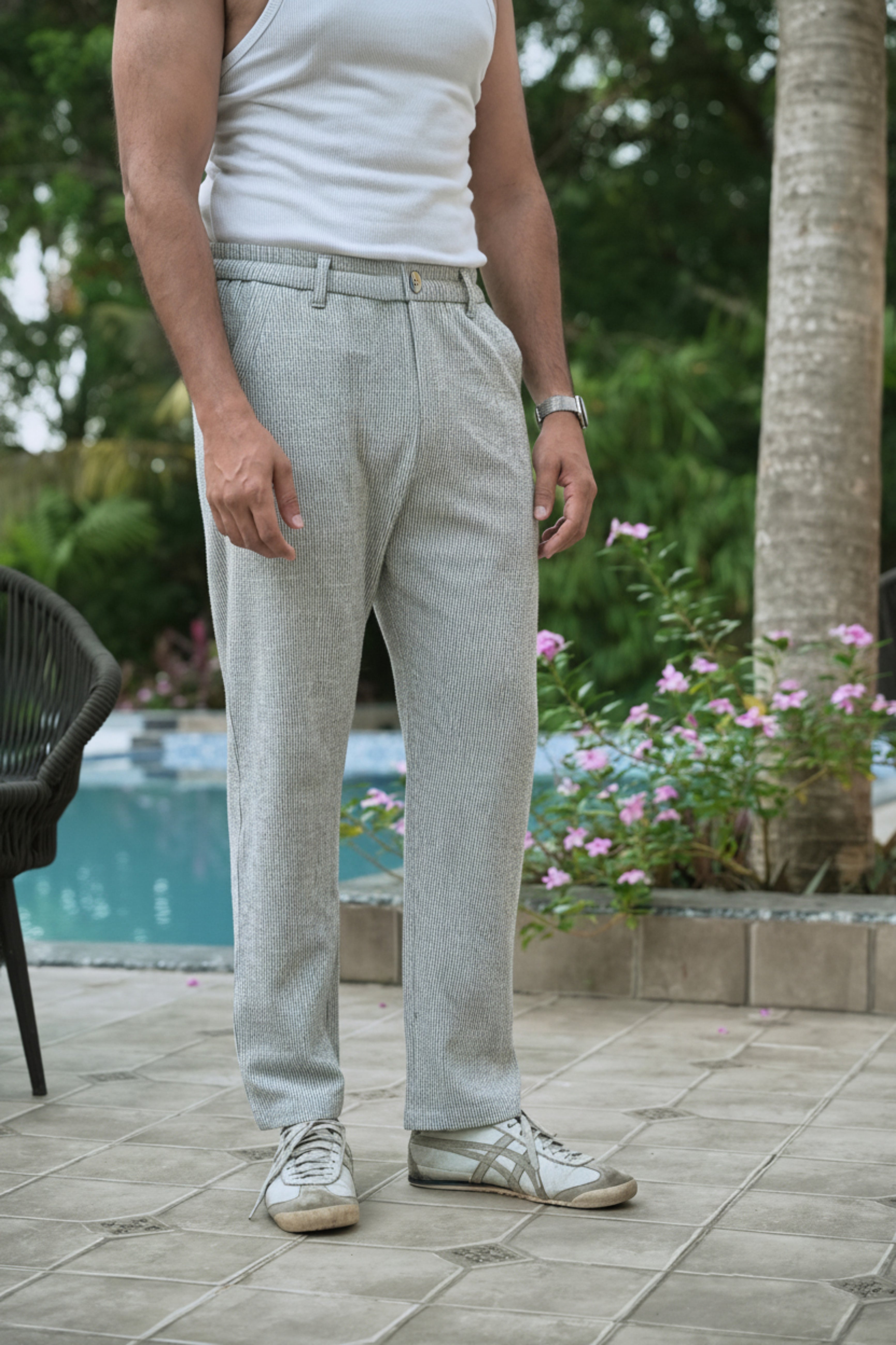 Seer Sucker 100% Cotton Straight Fit Green Pant | Hamptons at Broadway