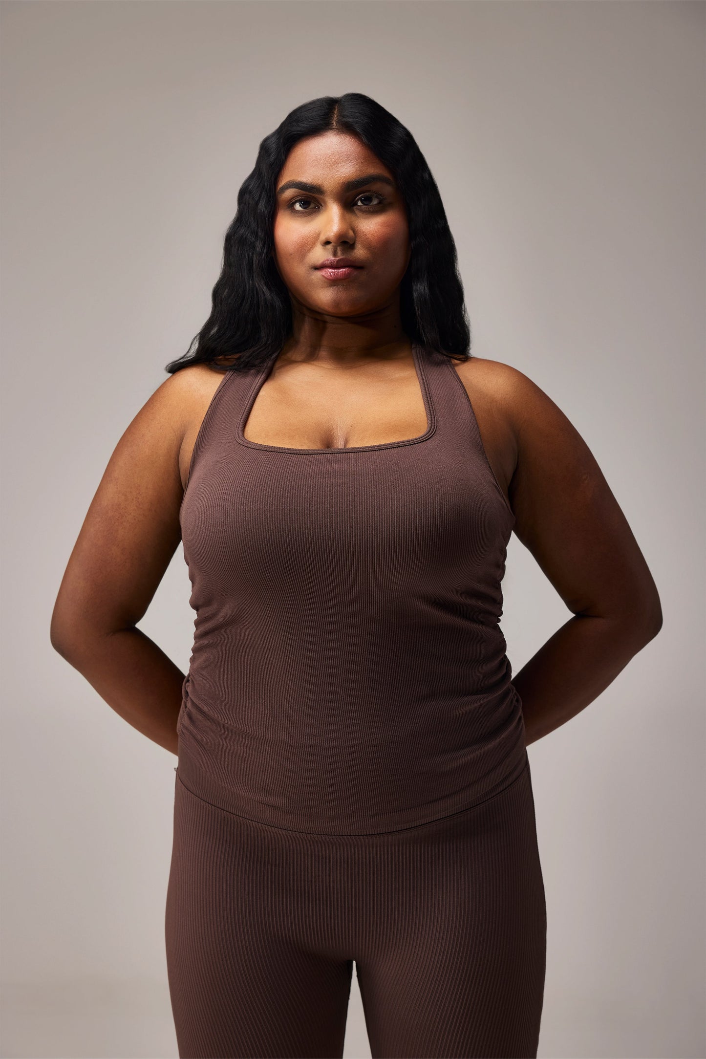 SEAMLESS RACERBACK TOP - COFFEE | LALAFLOWER at Broadway