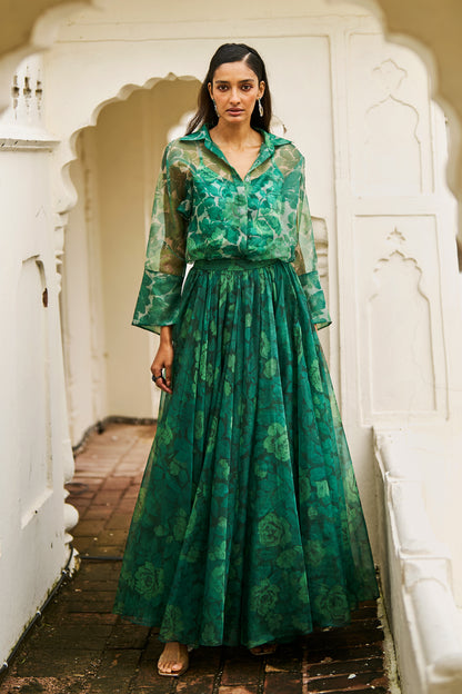 PRINTED ORGANZA MAXI SKIRT