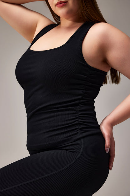 SEAMLESS RACERBACK TOP - BLACK | LALAFLOWER at Broadway