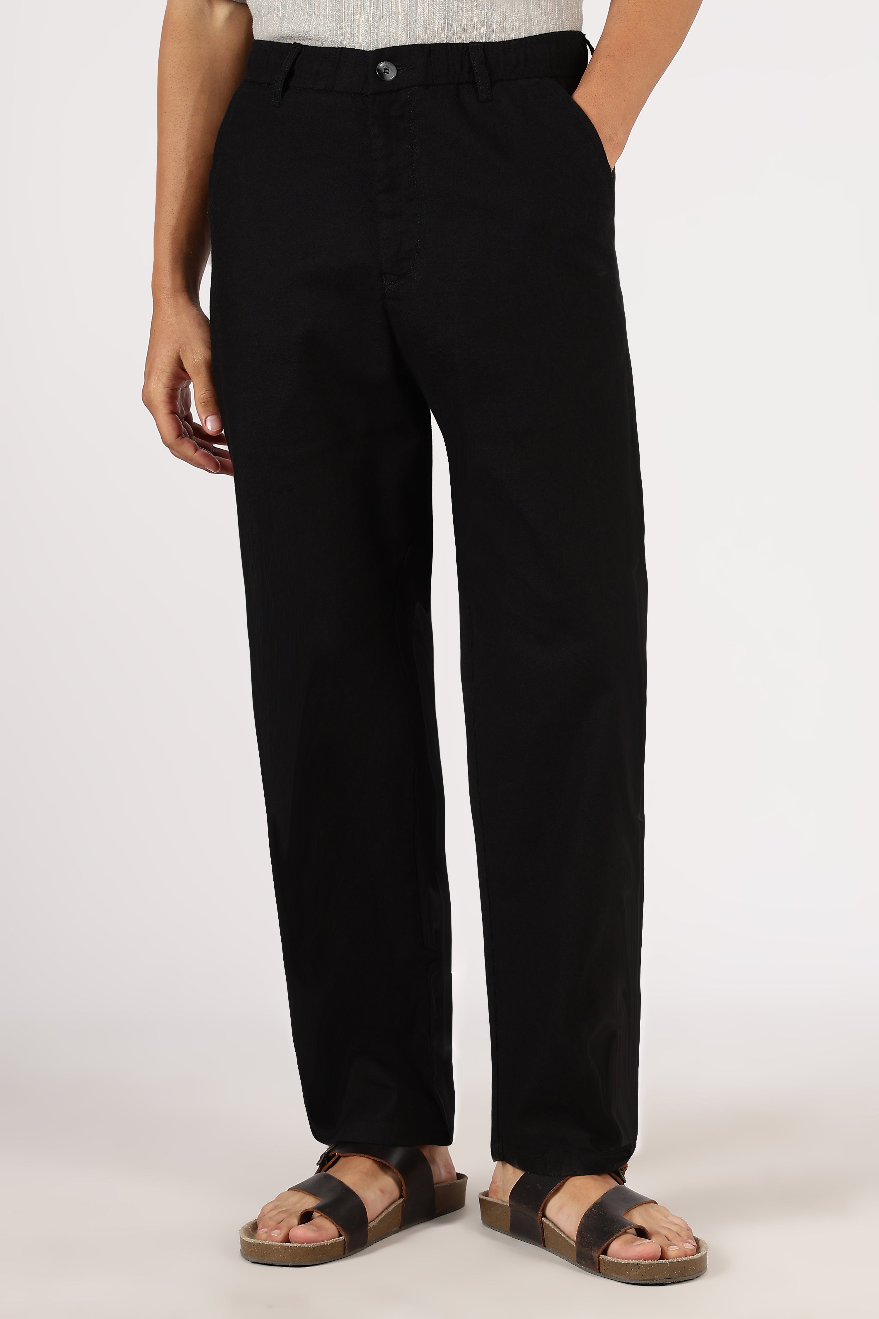 Linen-style 100% Cotton Relaxed Fit Black Pant | Hamptons at Broadway