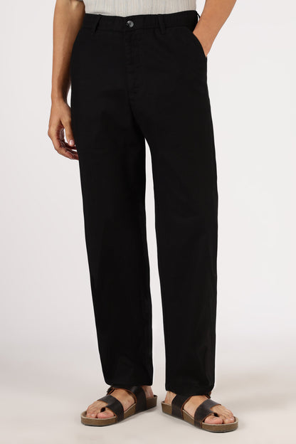 Linen-style 100% Cotton Relaxed Fit Black Pant | Hamptons at Broadway