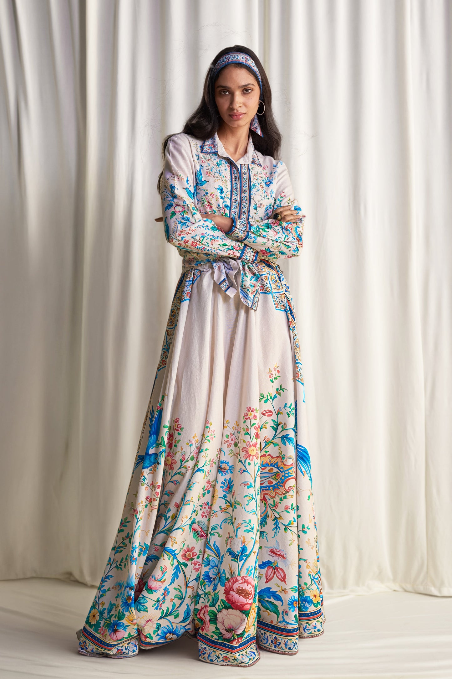 LINEN BOTANICAL PRINT MAXI SKIRT
