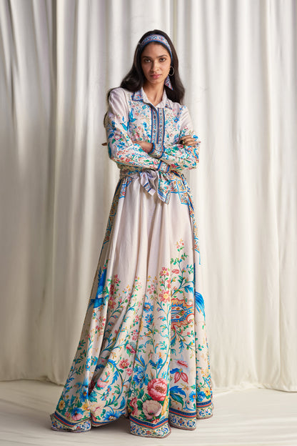 LINEN BOTANICAL PRINT MAXI SKIRT