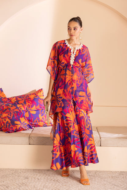 Vibrant Color Pop Printed Kaftan Ensemble
