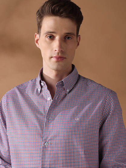Red Regular Fit Checked Formal Shirt for Men (LEOP)