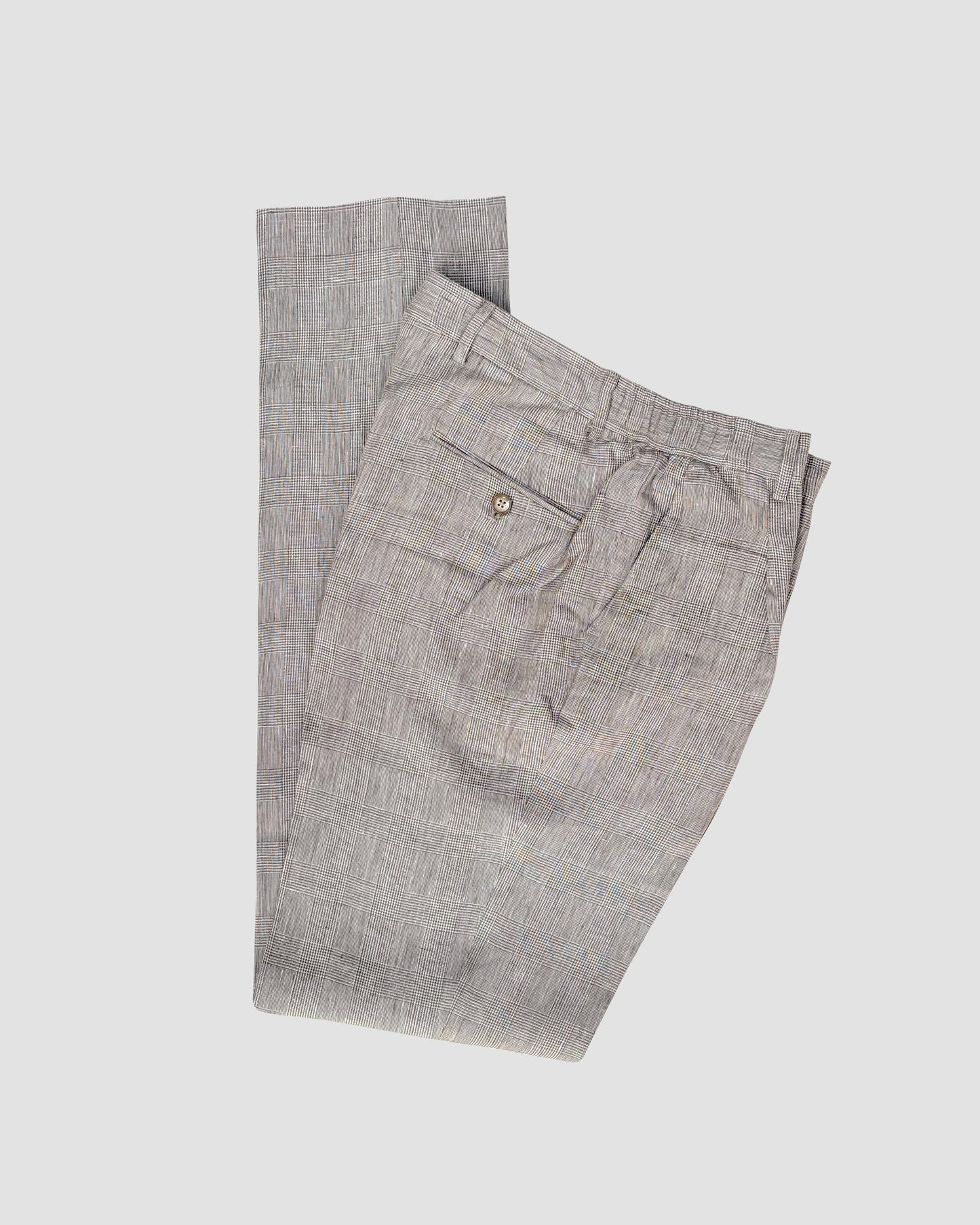 Bare Brown Relax Fit Linen Check Trouser with side Elastic - Brown