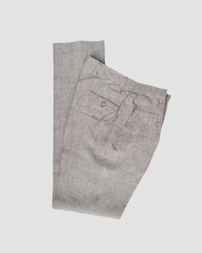Bare Brown Relax Fit Linen Check Trouser with side Elastic - Brown