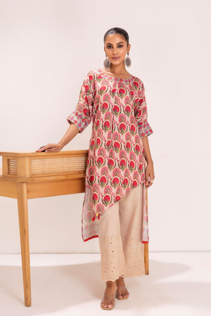 BEIGE MUGHLAI PRINT KURTA SET